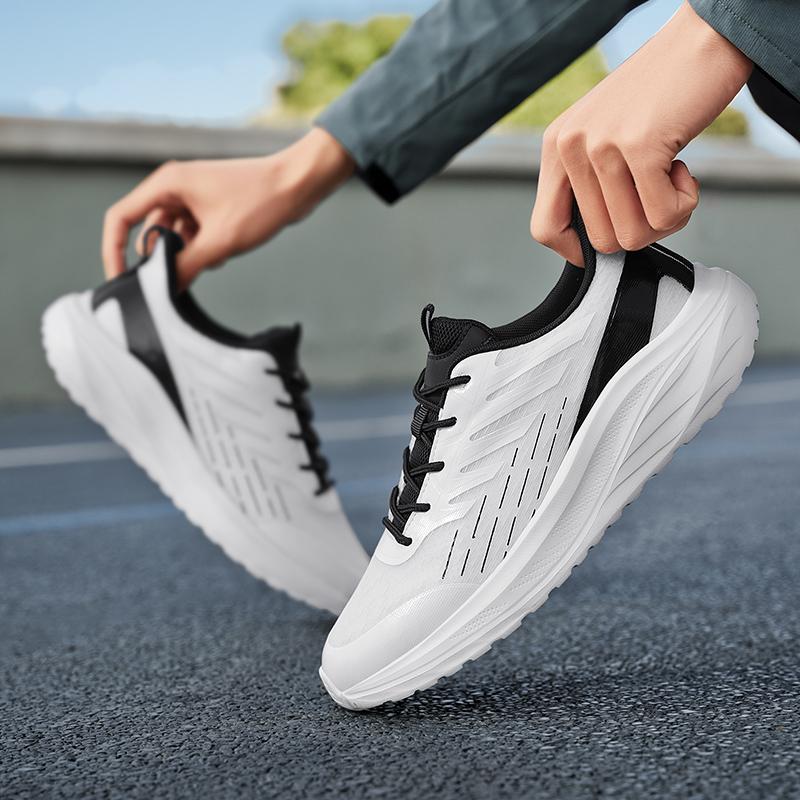 Men’s Black Sports Shoes White Running Sneakers Summer Breathable Shoes Students Large Size Jogging Shoes Light Weight
