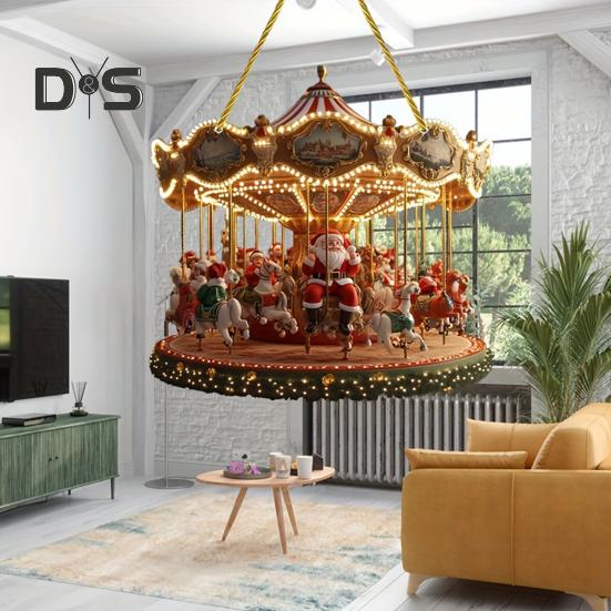 2D Santa Carousel Pendant Holiday Home Window Car Christmas Tree Decoration Pendant Acrylic Handcrafted Art Ornament