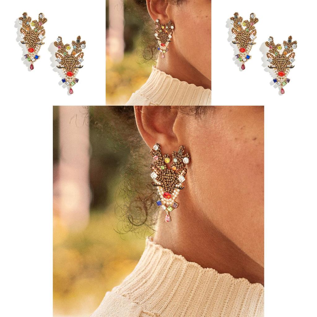 Stylish Christmas Reindeer Earrings Alloy Electroplated Holiday Gift Trendy Jewelry