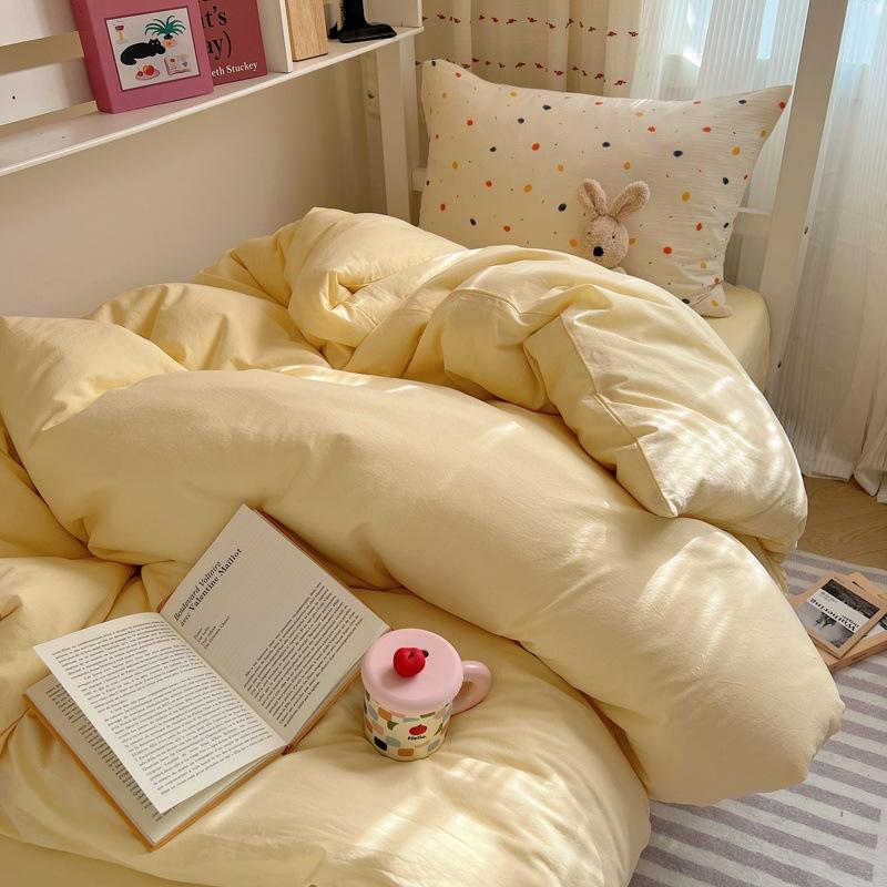 Class A Mother and Baby Grade Pure Washed Cotton Four-piece Set Ins Small Fresh Bed Sheet Quilt Cover Student Dormitory Style Bedding Set