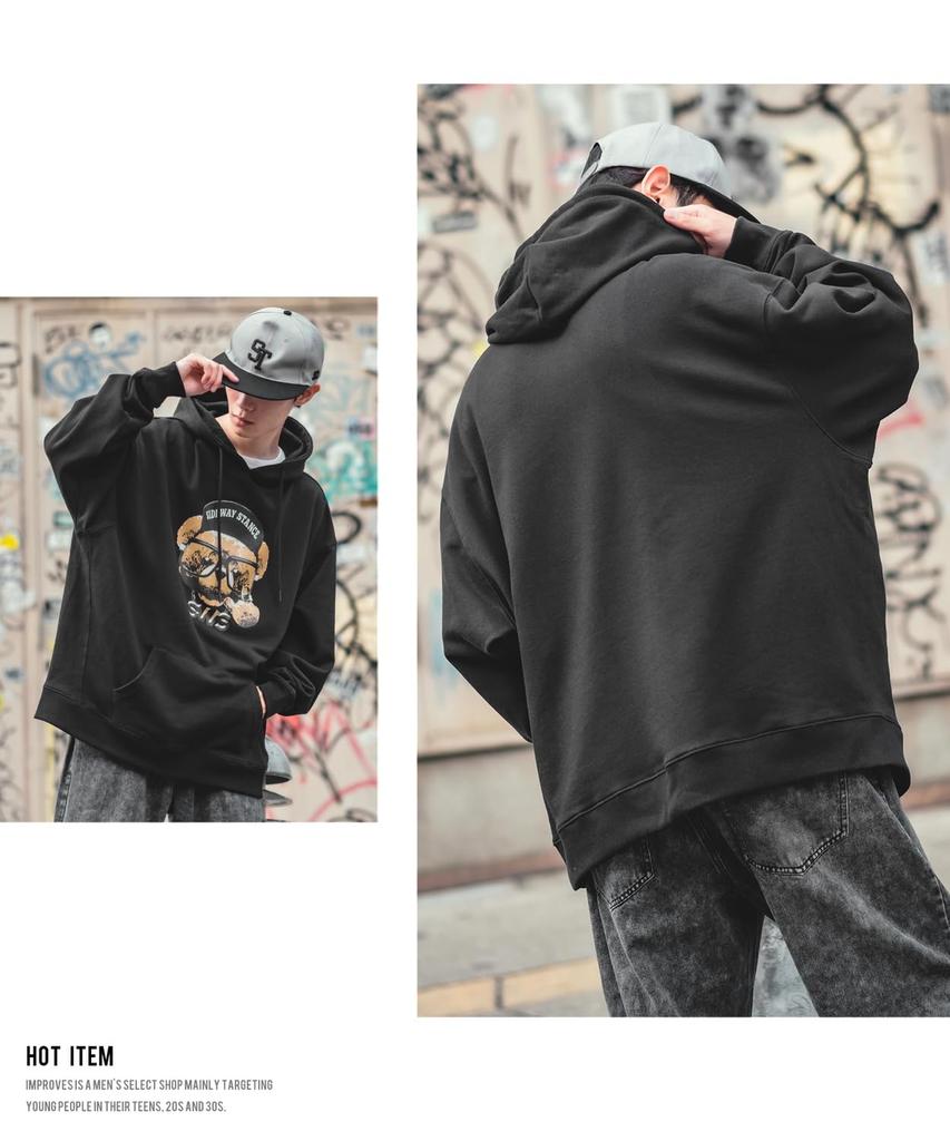 [IMPROVES] [SIDEWAYSTANCE] Cheese Bear Fleece Pullover Hoodie