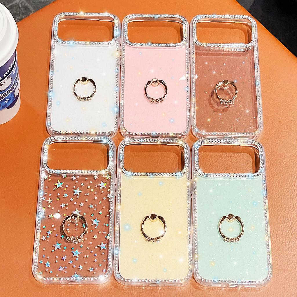 Star Transparent Glitter Powder Suitable for IPhone17Air Phone Case Apple 16 Ring Bracket 15 Diamond Mounted Anti Fall Cover