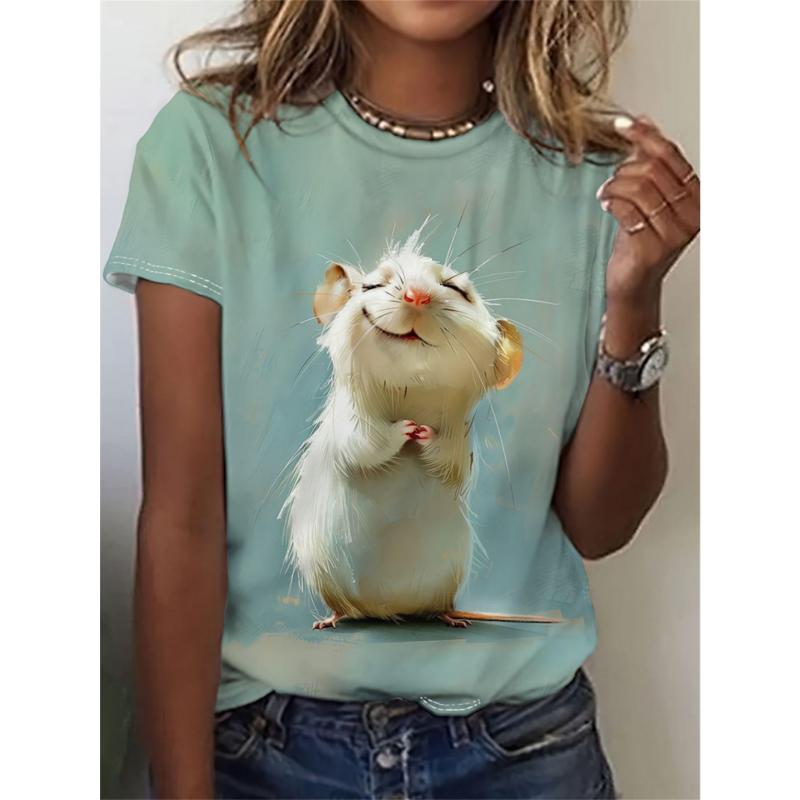 2025 Damen T-Shirt Mäuse 3D Druck Cartoon Tier Rundhals T-Shirt Für Damen Mode Kurzarm Lässiges T-Shirt Damenbekleidung