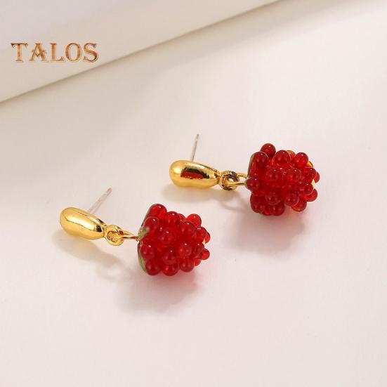 1 Pair Women Earrings Raspberry Artificial Crystal Tassel Hanging Earrings Fruit Hook Earrings Prom Party Dating Ear Jewelry