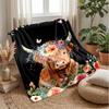 Bull with Flower Crown Blanket Personalized Name Flannel Blanket Soft Cozy Plush Throw for Sofa Bed Lightweight Home Decor