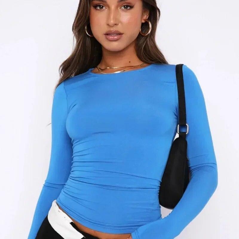 Autumn Y2K Loose T-Shirt Winter Spring Solid O-Neck Long Sleeve Basic T-shirt Womens Top Tshirt Clothes Blusas  29878