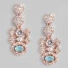 Estele Women's Earrings with Sparkling Rose Gold Cubic Zirconia and Mint Blue Stones