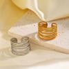 Minimalist Multi-layer Lines Open Rings Trendy Waterproof Stainless Steel Gold Color Women Ring Geometric Zircon Gift Wholesale