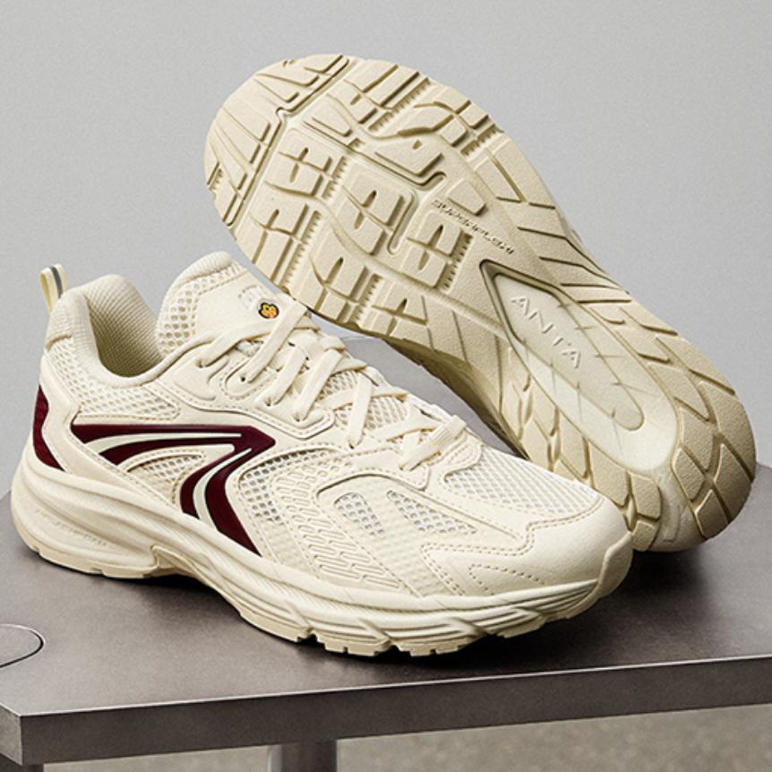 New Anta Cushioning, Slip Resistant, And Abrasion Resistant Low Top Casual Running Shoes Unisex Beige Red 922515504-1