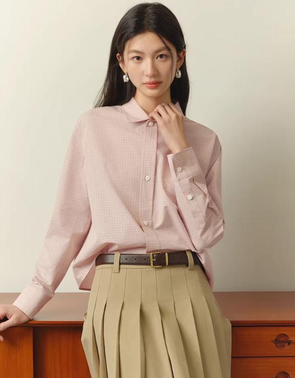 Spring 2026 Casual Embroidered Long Sleeve Academy Shirt Medium розовый