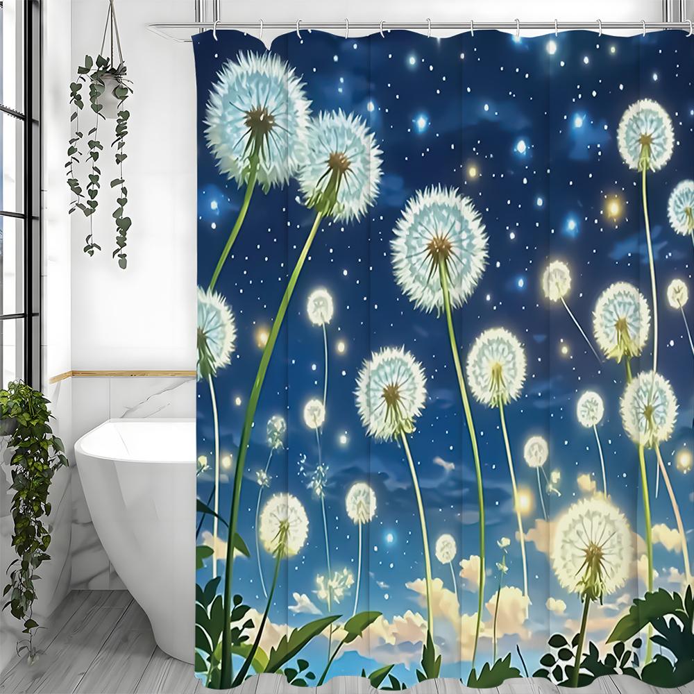 Dandelion Star Shower Curtain, Bathroom Decorative Shower Curtain, Waterproof Shower Curtain with Hooks