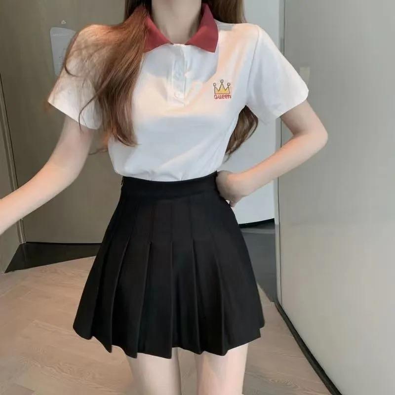 Two Layers High-waist Plus Size Short Pleated Skirt  Women's A-line Skirt  Anti-glare Solid Color Mini Skirt