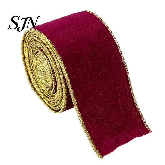 Gold Edge Ribbon for Trees Velvet Christmas Ribbon, 2.5 x 78 Inch Wired with Edges Gift Wrapping, Bow Making, DIY Crafts, Garland, Wreath, Tree Decor