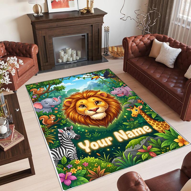 Leopard Theme Crystal Velvet Floor Rug Personalized Custom Name Text Warm Carpet Home Decoration