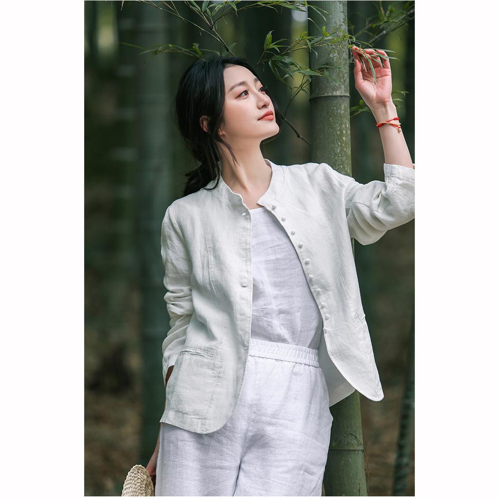 Jarní Umělecká Volná Dámská Bunda s Dlouhým Rukávem a Čínským Stojáčkem