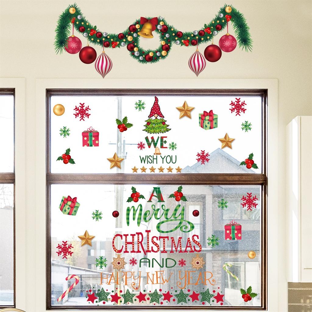 Christmas Stickers Shopping Mall Window Stickers Children's Room Stickers Wall Stickers Set Christmas Decoration\15.7in