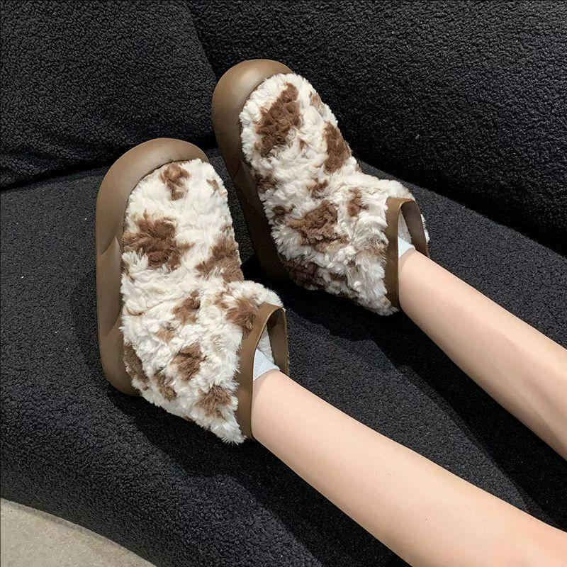 Fashion Luxury Winter Women Short Plush Warm Snow Boots Casual Shoes New Leopard Print Soft Cute Ankle Boots Flats Platform Ladies Shoes