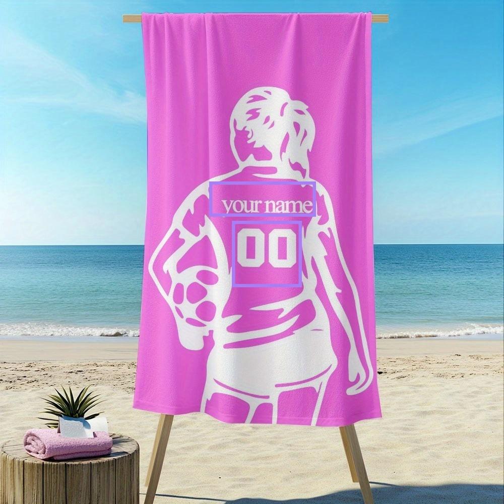 1Pc Customized Beach Towel, Football Pattern Personalized Beach Blanket With Name, Absorbent And Quick-Drying Swimming Towel