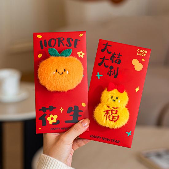 2026 Fluffy Plush Red Envelope for Chinese New Year Horse Pattern Zodiac Money Pockets Cartoon