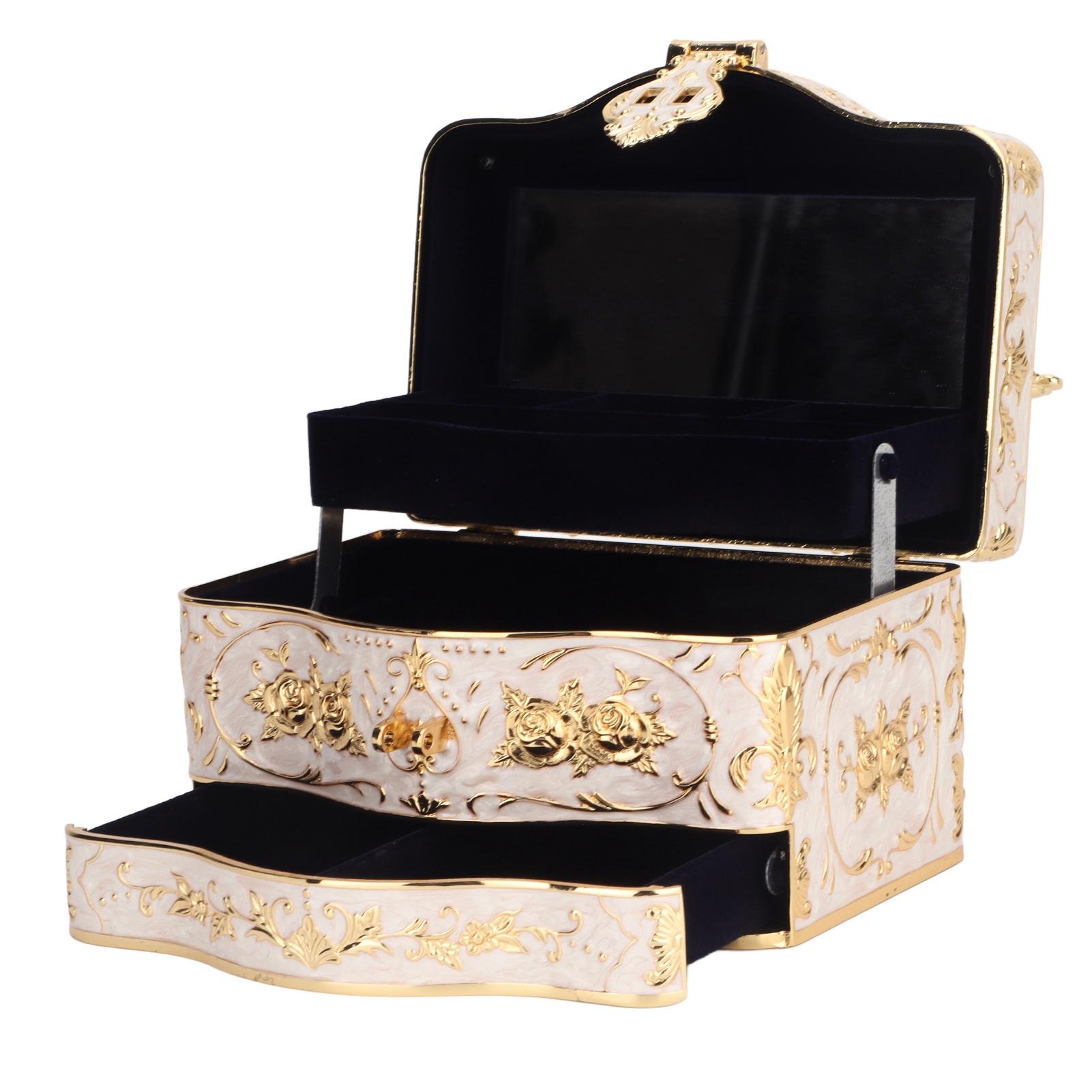 Винтажная Прямоугольная Шкатулка для Украшений 3 Яруса Маленькая Эмалированная Шкатулка для Мелочей для Женщин