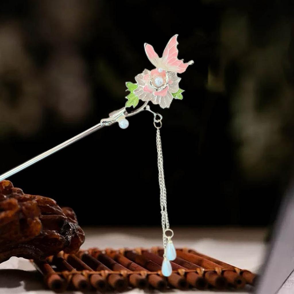 Vintage Tassel Butterfly Flower Hairpin Handmade Floral Hair Accessories For Women Bridal Party Boho Hair Stick