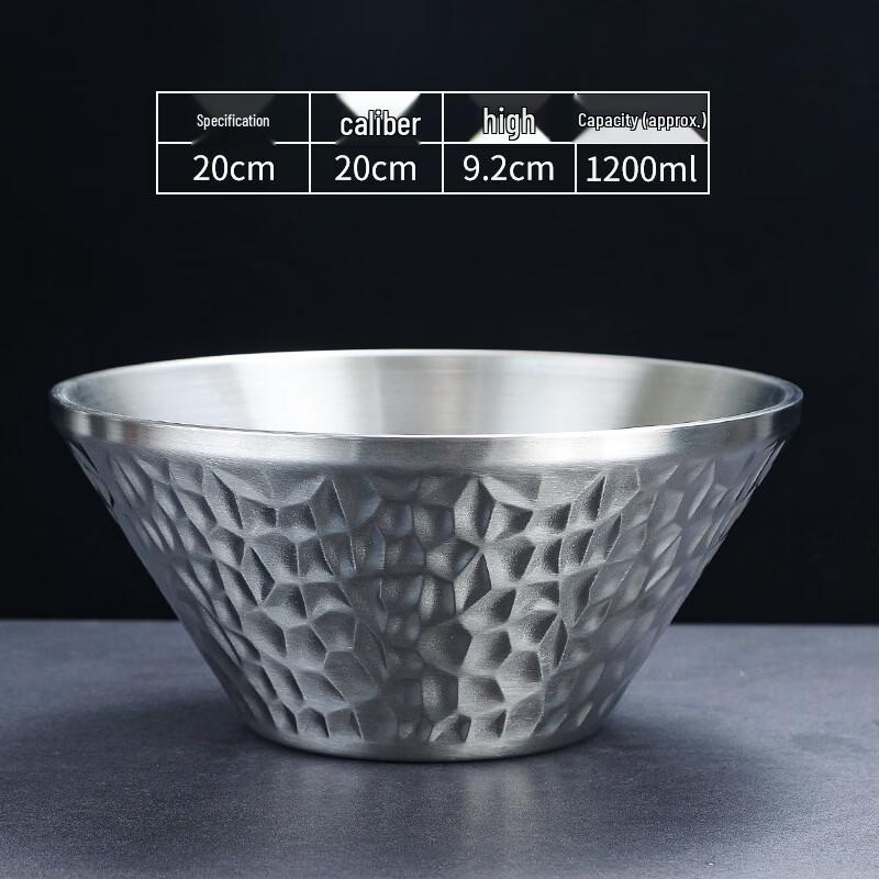 ZISIZ Double-Layer Hammered 304 Stainless Steel Salad Bowl