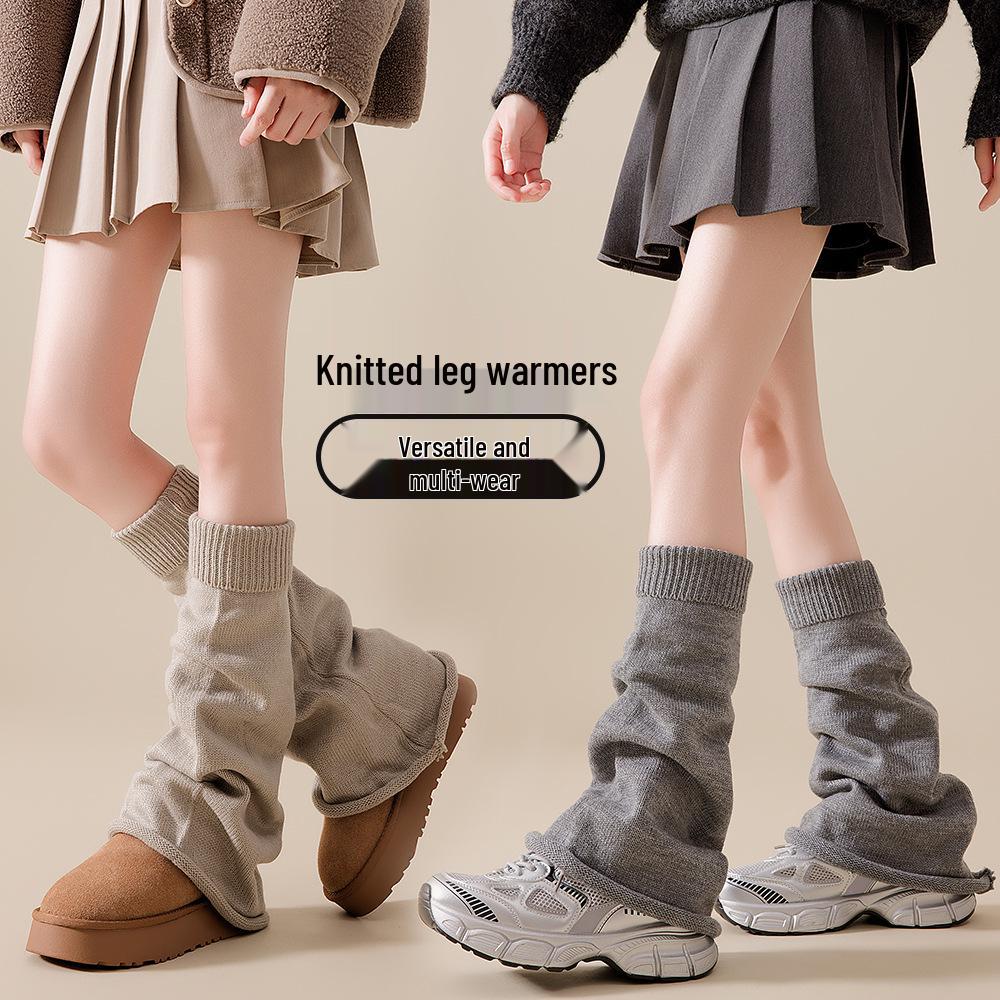 Solid Color Women's Ruffle Leg Warmers - Knitted, Versatile, Flared, Hot Girl Style Long Socks for Spring and Autumn.