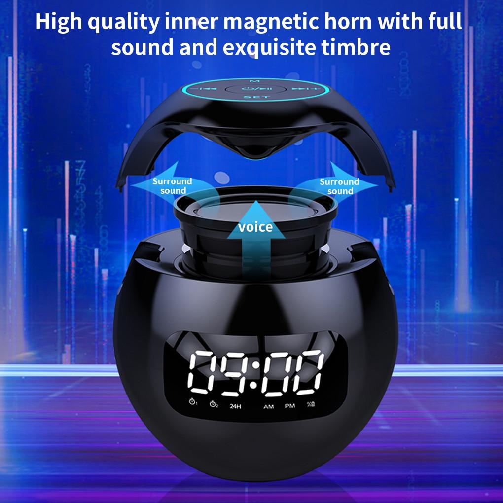 Bluetooth-kompatibel 5,0 Lautsprecher mit LED Digital Wecker Musik Player Drahtlose Ball Form Uhr Lautsprecher Mini BT Lautsprecher