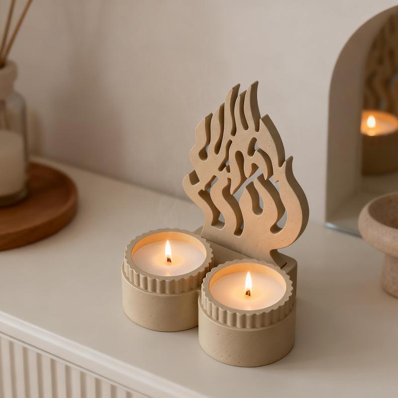 NEW 1set Silicone Candle Holder Mold With Fire Shaped Ornament Mold Silicone Tealight Mould For Plaster Concrete Resin Casting