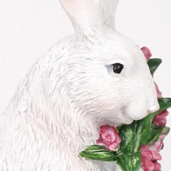 Mini Easter Holding Egg Bunny Statue Flower Colorful Ceramic Rabbit Figurine Spring Easter Home Office Holiday