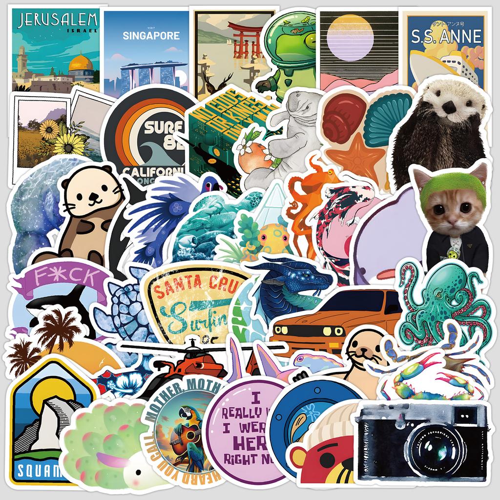 50 Diverse Ocean Landscape Graffiti Stickers, Water Cup, Mobile Phone Waterproof Decorative Stickers, Creative DIY Stickers