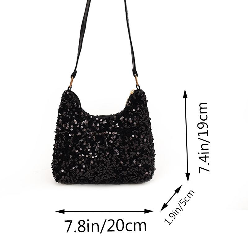 Fashion Women's Sequin Decorated Hobo Bag Black/Silver for Parties Daily Outings Stylish Compact Trendy Evening Bag