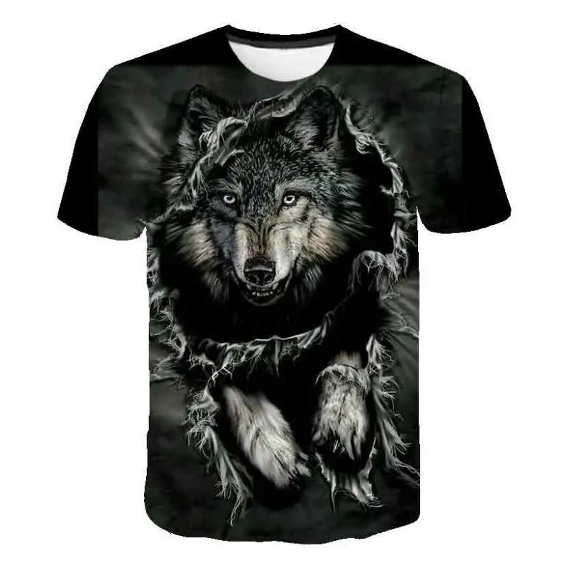 Maglietta Bambini Ragazzi Stampa 3D Animale Lupo Manica Corta Top Estivi Casual dai 2 agli 8 Anni Vestiti per Bambini T-Shirt Bambina