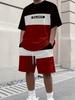 Men's Letter Print Crew Neck Short Sleeve Stylish Streetwear Men's Fashion Set Summer Casual Outdoor Vacation Two-Piece Set