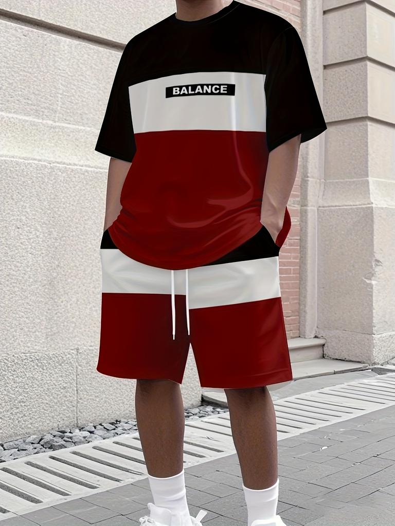 Men's Letter Print Crew Neck Short Sleeve Stylish Streetwear Men's Fashion Set Summer Casual Outdoor Vacation Two-Piece Set