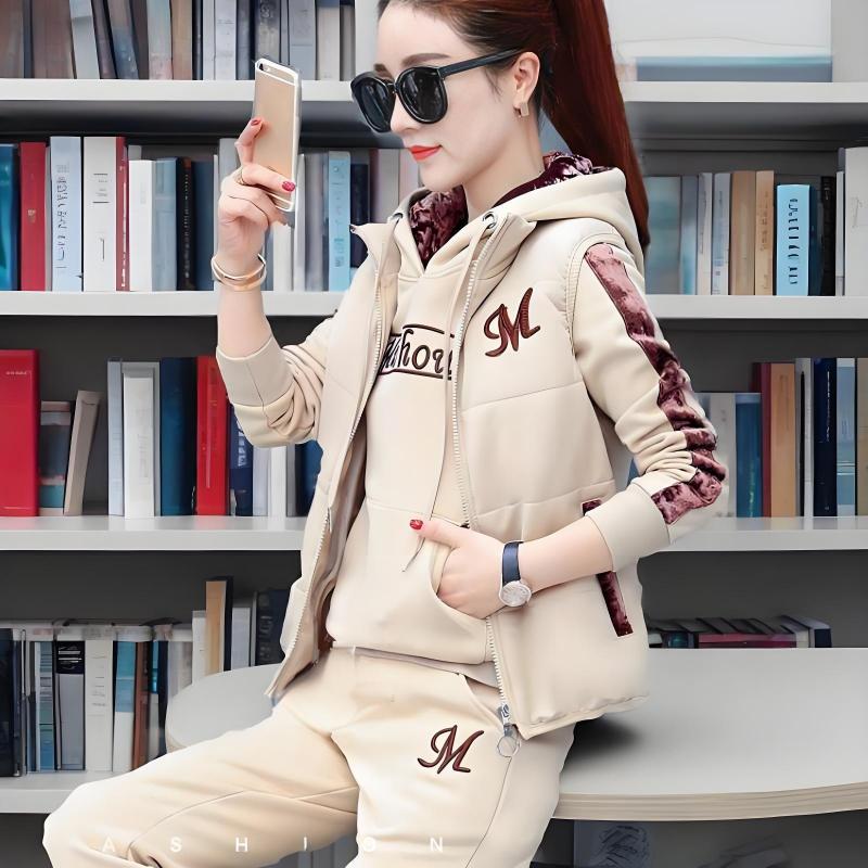 Plus velvet thickened sportswear plus size casual fashion sweater three-piece suit