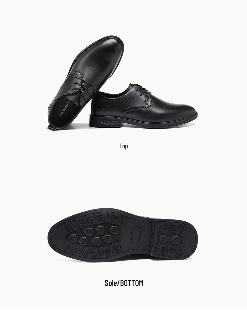 Red Dragonfly Men's Black Leather Shoes - British Style, Soft Sole, Ideal for Weddings, Business, and Casual Wear.