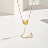 Vnox Minimalist Butterfly Teardrop Zirconia Y-shaped Necklace for Women Trendy Gold Plated Crystal Necklace Popular Jewlery