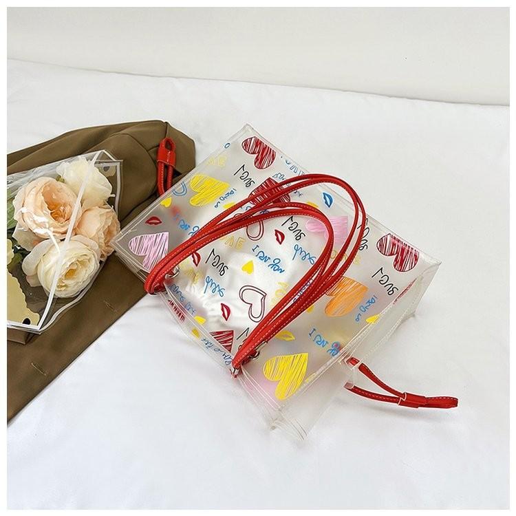 

Stylish Large Capacity Transparent Shoulder Bag For Women With Trendy Letter Print Design красный