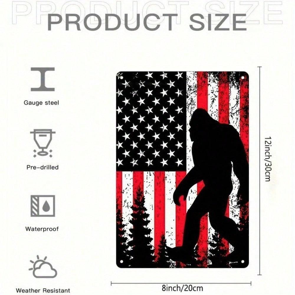 Bigfoot Metal Tin Sign American Flag Rustic Wall Decor Man Cave Gift