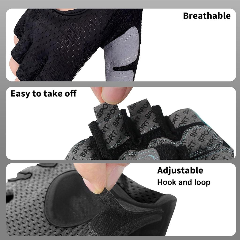 Loogdeel Half Finger Sports Gloves Breathable Air Hole Gym Cycling Non Slip Shock Absorbing For Men Women