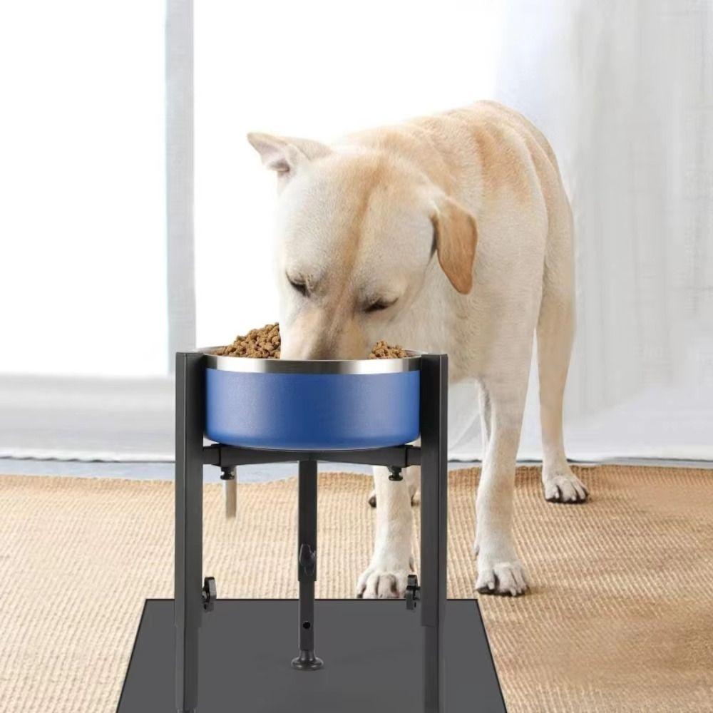 Wrought Iron Dog Bowl Stand Adjustable Width Single/Double Bowls Pet Feeder Rack Protect Cervical Spine Removable
