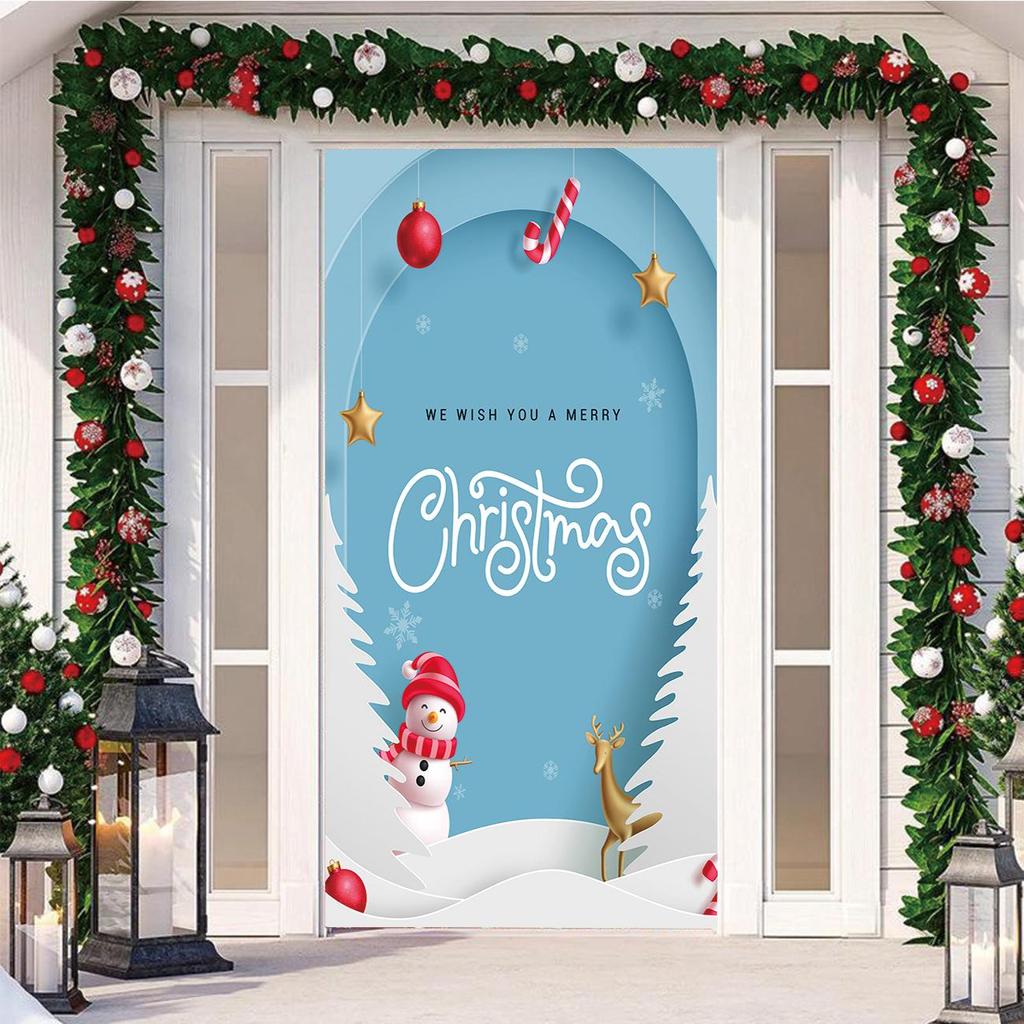 Four-Sided Stretch Christmas Door Cover - Easy Install with Festive Pattern