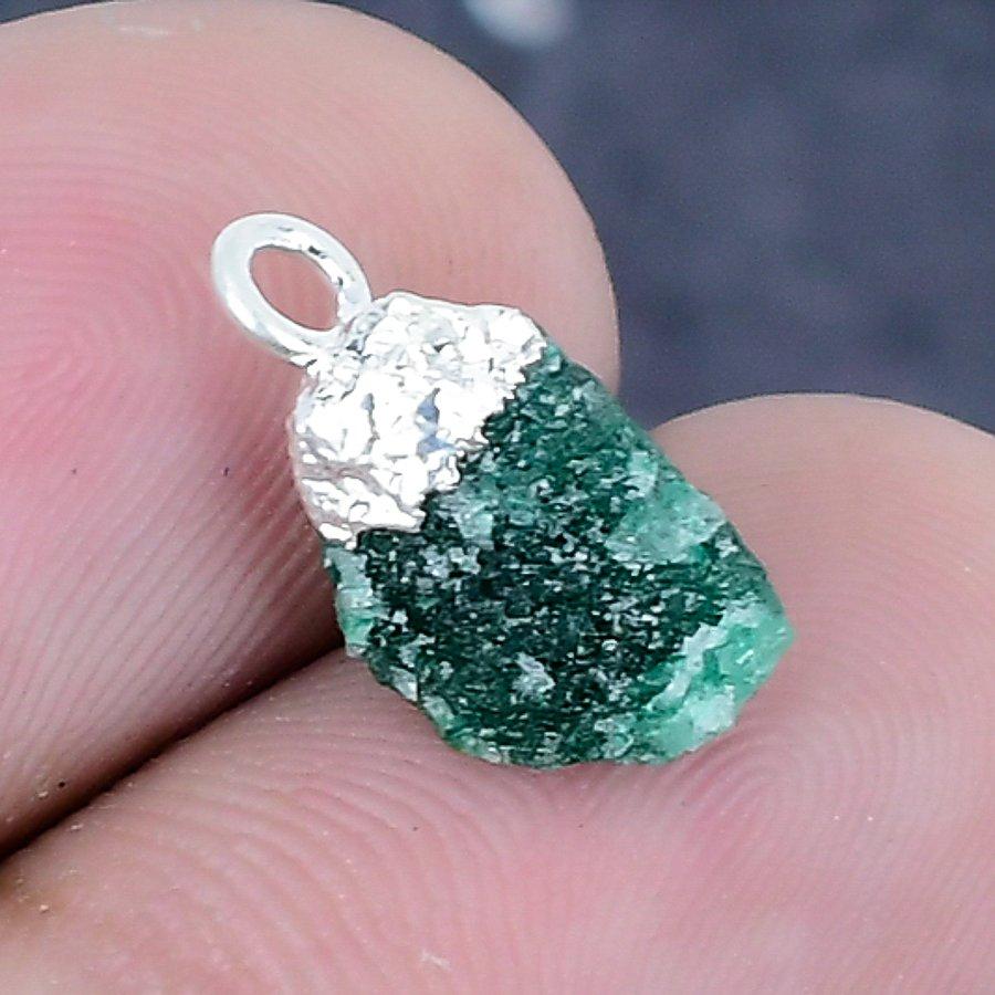 Green Aventurine Rough Gemstone 925 Sterling Silver Jewelry Pendant 0.59"