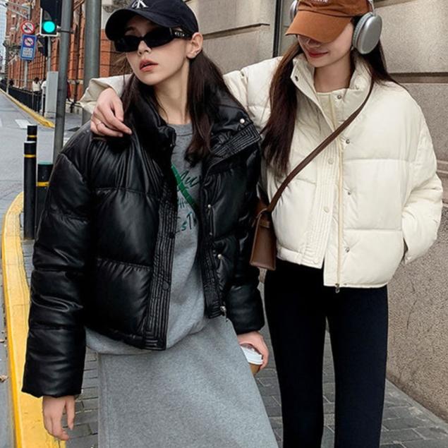 Down Cotton Jacket Women New Winter Clothes Korean Loose Small Padded Coat Female Large Size PU Short Lightweight Parkas
