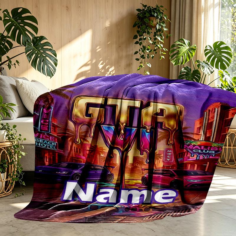 Custom Name Personalized Grand Theft Auto VI Print Blanket, Home Decor, Bedroom, Sofa, Camping, Couch, Gifts for Birthday Christmas