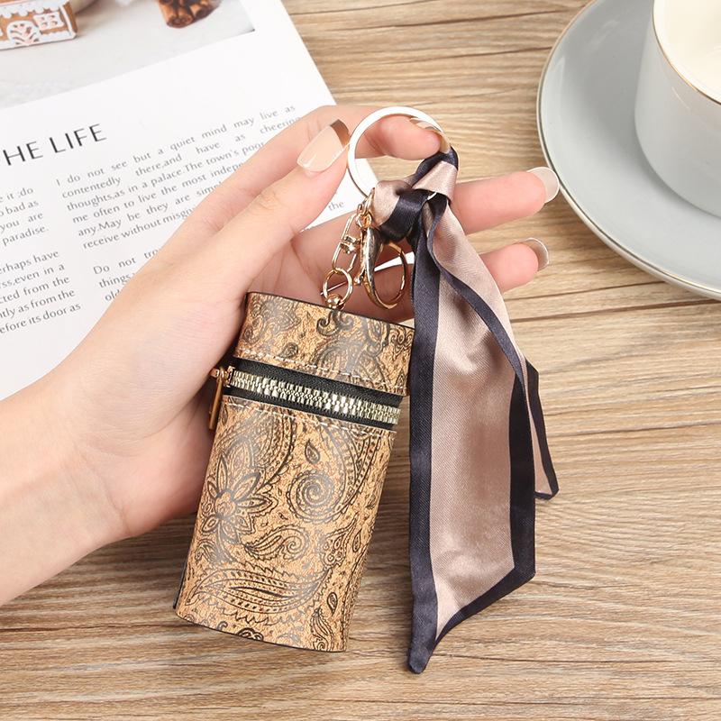 Vintage Mini Bucket Coin Purse Embroidery Lipstick Storage Bag Keychain Earphone Bag Small Bag Pendant  Accessories