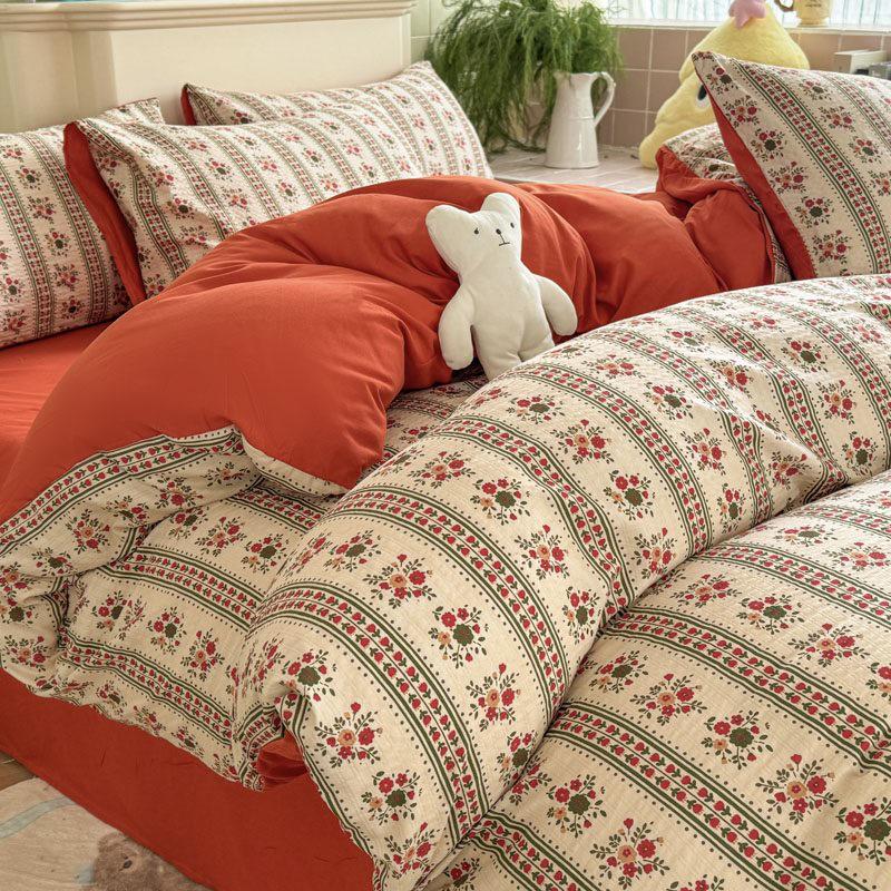 

Комплект постельного белья из четырех предметов на лето из двухслойной марли класса А с цветочным принтом и пузырчатого хлопка 1.5m Bed 4-Piece Set (Duvet Cover 150*200cm)