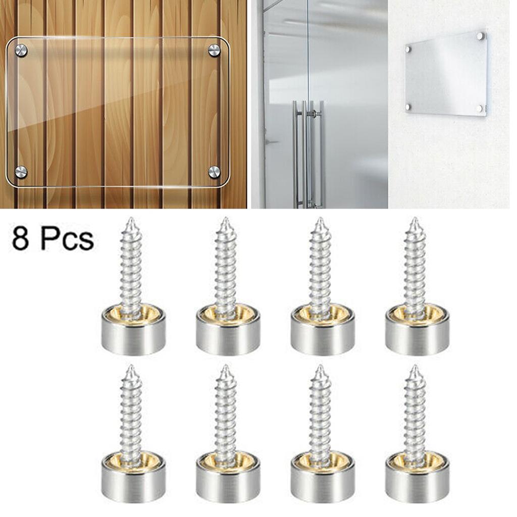 8pc Mirror Screws Glass Furniture Nails Table Mirror Wardrobes Screw Decorative Round Cover Nails Stainless Steel