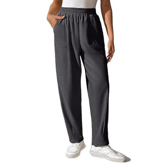 Women's Elastic High-Waist Corduroy Pleated Wide-Leg Pants with Pockets - Casual, Comfortable, Loose Fit for Autumn